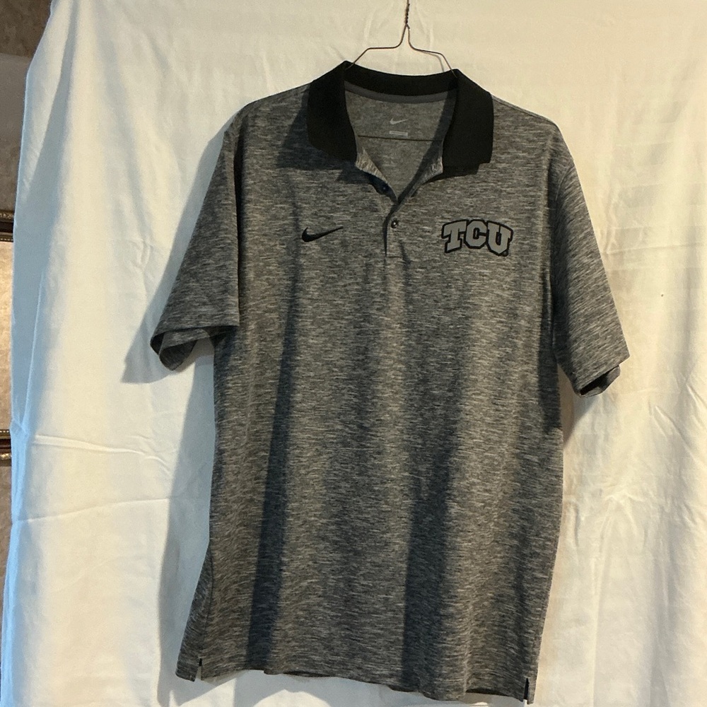 Nike Gray Heather TCU Polo with Black Collar